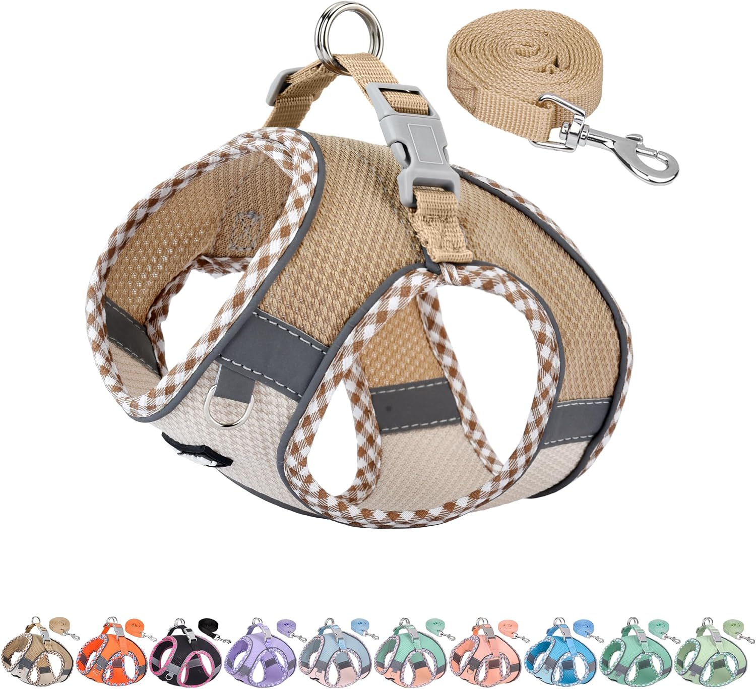 AIITLE Dog Harness Small Sized and Leash Set, Brown-Beige XXXS