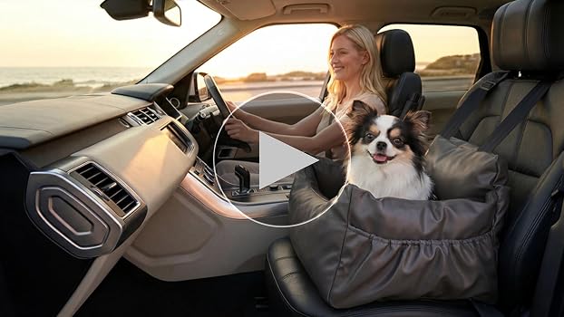 PAWZ Road Dog Car Seat for Small Medium Dogs, Waterproof Booster Bed | Dog Booster Car Seat with Dual Safety Belts, Side Storage Pocket, Waterproof Leather, Soft PP Cotton for Travel and